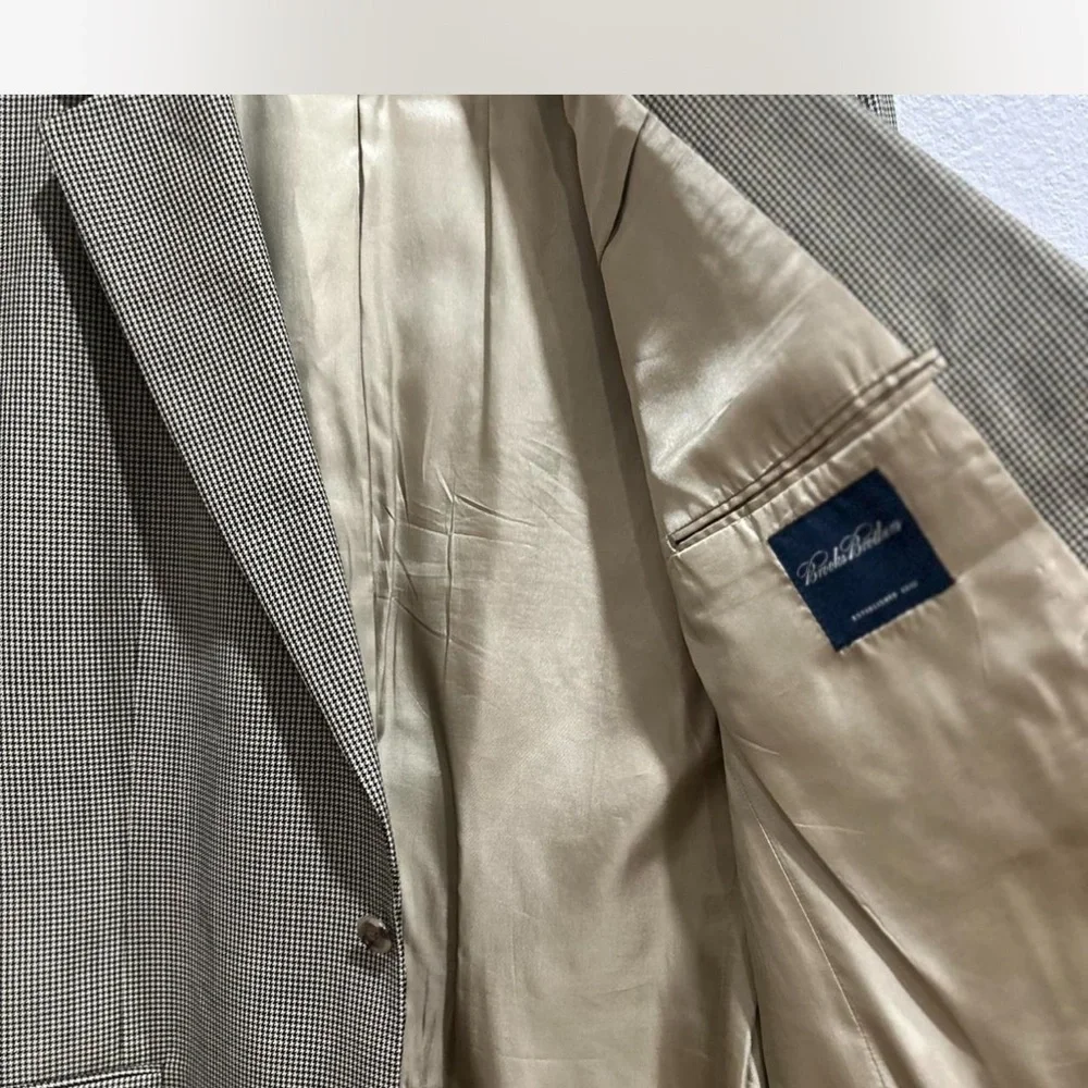 100% Wool |Brooks Brothers| Blazer Men's 46 Long Black & Tan Houndstooth Coat